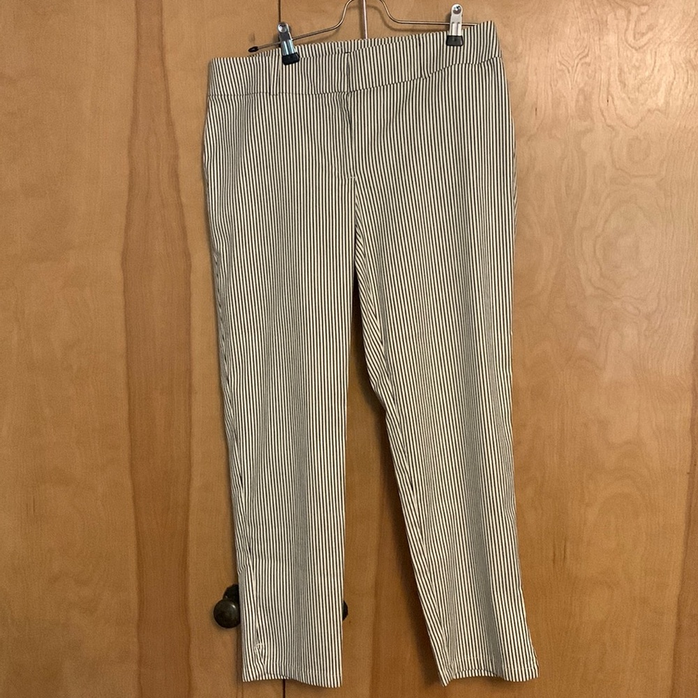 Ann Taylor trousers. Black and white vertical stripe.